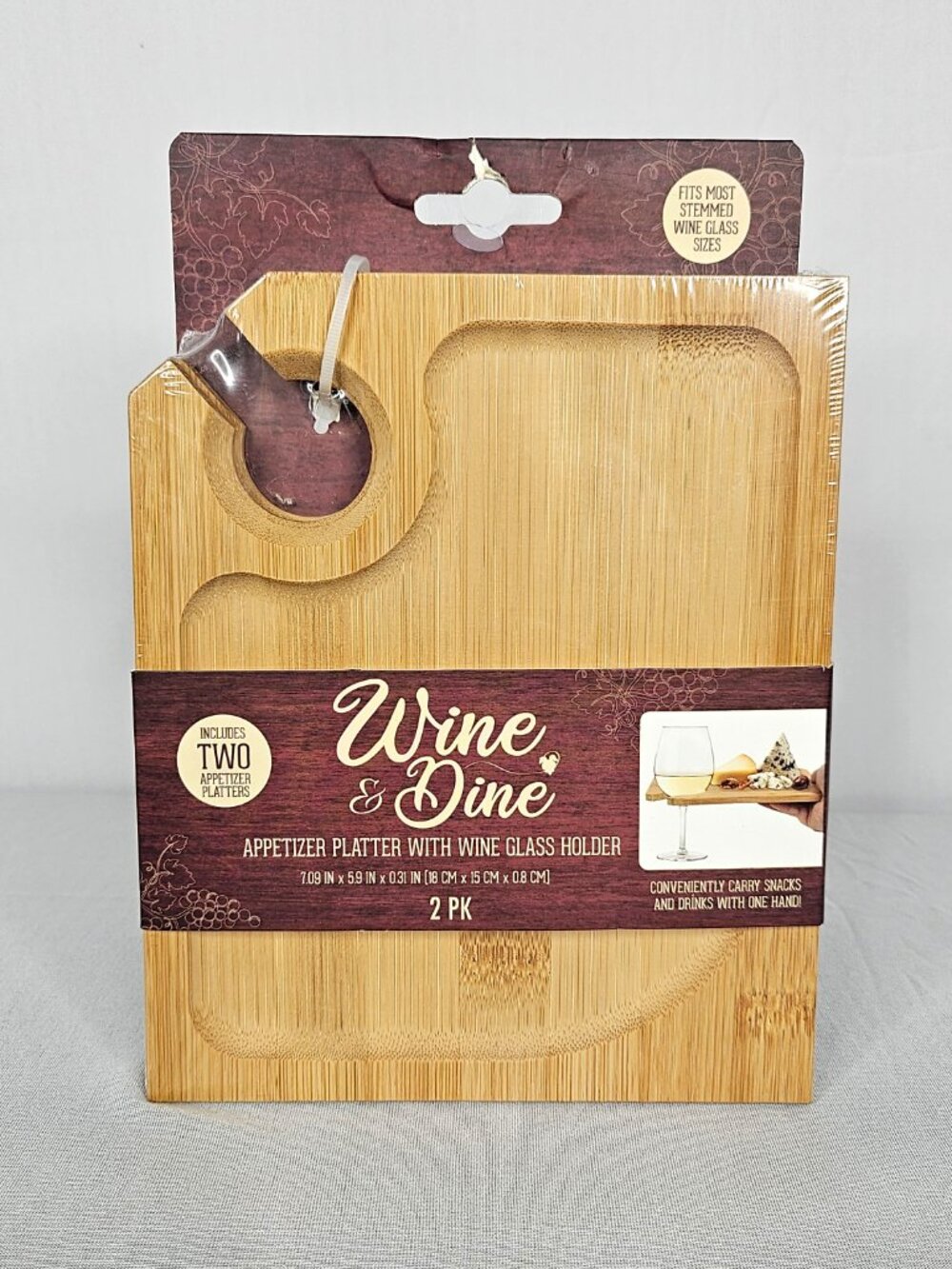 Wine & Dine Charcuterie Plate Set I Wine Glass Holder I 2 Pack I NWT